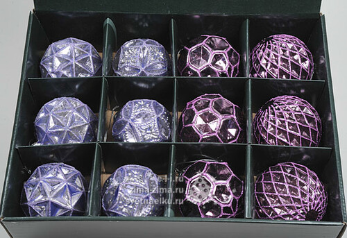 Набор стеклянных шаров, 8 см, лилово-сиреневый, 12 шт Kaemingk
