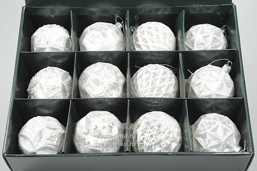 Набор стеклянных шаров, 8 см, белый, 12 шт Kaemingk