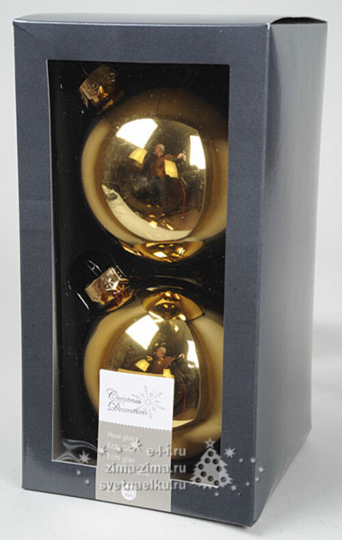 Набор стеклянных шаров золото глянец, 9 см, 2шт Kaemingk