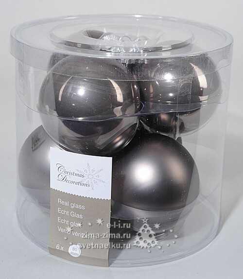 Набор стеклянных шаров 8 см, 6 шт, черненое серебро mix Kaemingk
