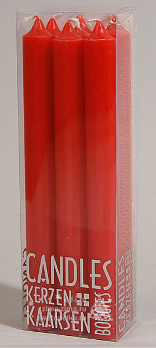 Набор столовых свечей Металлик 20*2 см красная, 6 шт Kaemingk