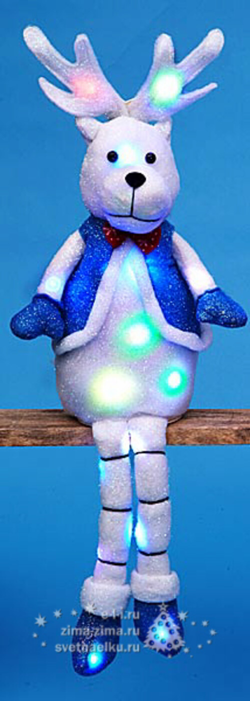 Лось-длинноножка в голубом жилете, светящийся, 85 см, LED огни, батарейка Holiday Classics