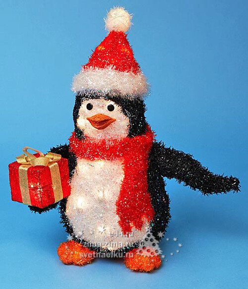 Пингвин в красном колпаке с подарком, 60 см