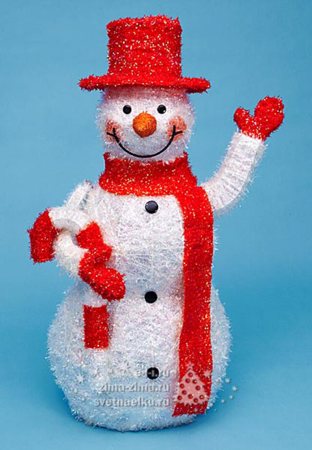 Снеговик в красном цилиндре с посохом, 100 см