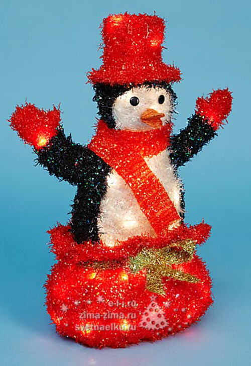 Пингвин в красном рождественском мешке, 50 см