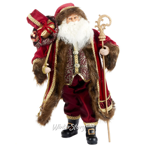 Коллекционная фигура Дед Мороз в бордовом бархатном наряде с подарками и посохом 46 см Katherine’s Collection