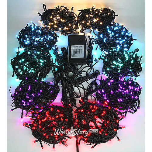 Комплект освещения Нежный для елки и дерева до 10 м, черный ПВХ, 10*100 аквамариновых/светло-розовых/светло-голубых LED ламп, контроллер BEAUTY LED
