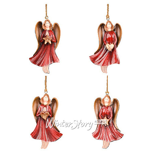 Елочная игрушка Ангелочек в красном платье 13*7 см, подвеска Holiday Classics