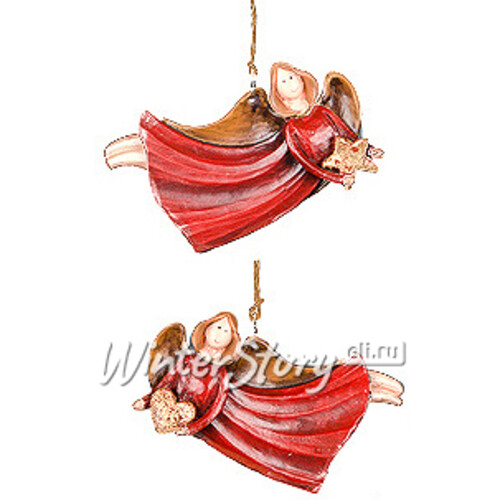 Елочная игрушка "Ангелочек летящий в красном платье", 7*13 см, подвеска Holiday Classics