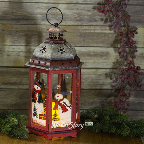 Деревянный подсвечник-фонарь Очаровательные снеговики 41 см Holiday Classics