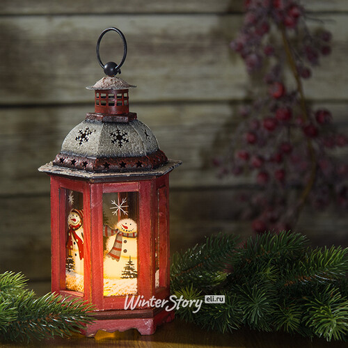Деревянный подсвечник-фонарь Очаровательные снеговики 24 см Holiday Classics