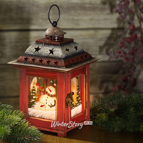 Деревянный подсвечник-фонарь Снеговик с подарками 27 см Holiday Classics
