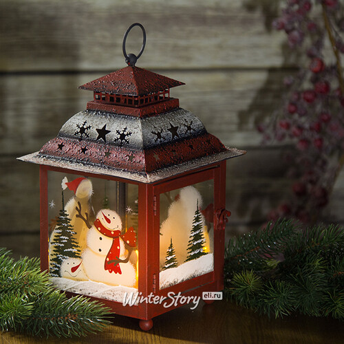 Подсвечник - фонарь Снеговик с подарками 26 см Holiday Classics