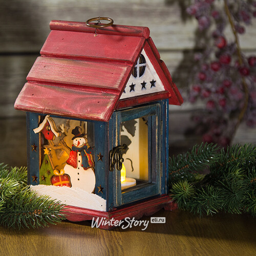 Деревянный подсвечник-фонарь Домик со снеговичком 26 Holiday Classics