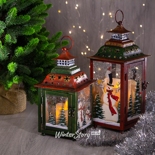 Новогодний подсвечник фонарик Снеговики в лесу 24 см Holiday Classics