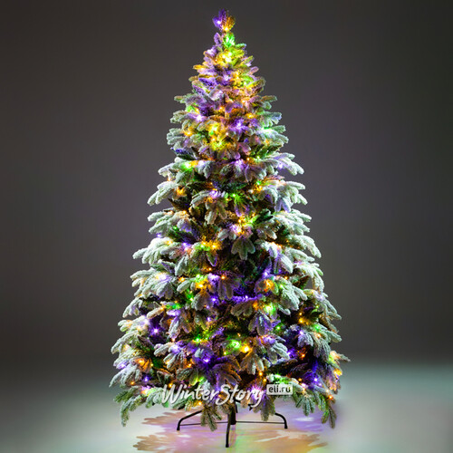 Искусственная елка с гирляндой Власта заснеженная 210 см, 700 разноцветных/теплых белых LED ламп, контроллер, ЛИТАЯ + ПВХ Crystal Trees