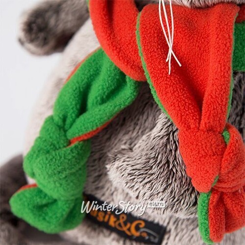 Мягкая игрушка Кот Басик в оранжево-зеленой шапке и шарфике 19 см Budi Basa