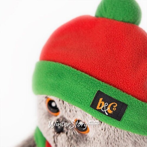 Мягкая игрушка Кот Басик в оранжево-зеленой шапке и шарфике 19 см Budi Basa