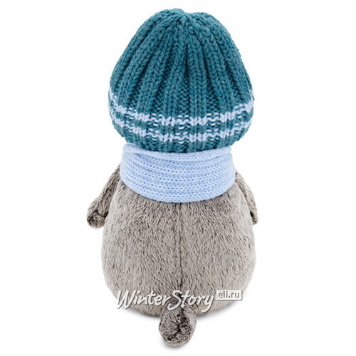 Мягкая игрушка Кот Басик в голубой вязаной шапке и шарфе 30 см Budi Basa