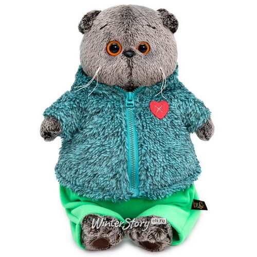 Мягкая игрушка Кот Басик в теплом костюме с сердечком 25 см Budi Basa