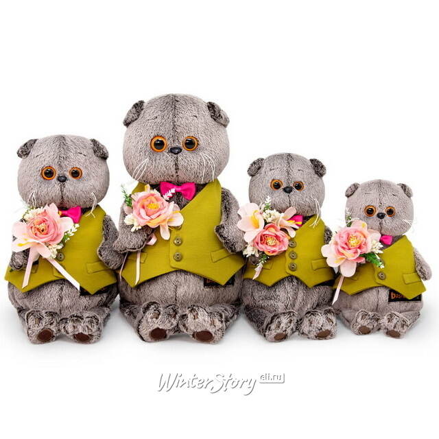 Мягкая игрушка Кот Басик в жилете и с букетом 25 см Budi Basa