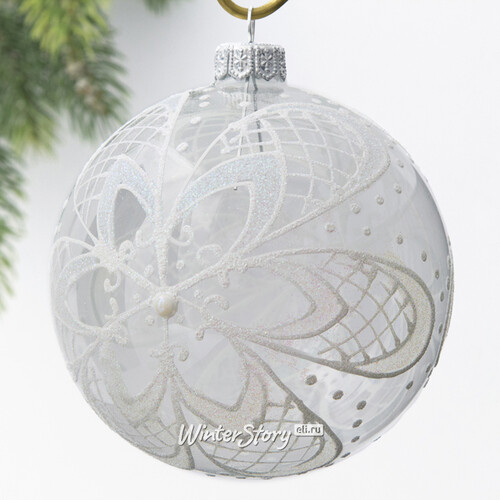 Стеклянный елочный шар Кристальная снежинка 10 см Коломеев