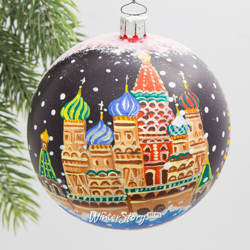 Стеклянный елочный шар Московский Собор 100 мм красный Коломеев