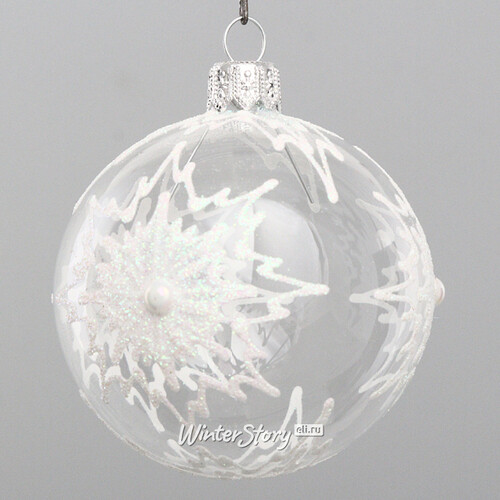 Стеклянный елочный шар Снежинка 6 см Коломеев