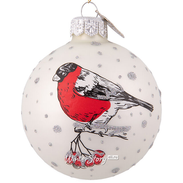 Стеклянный елочный шар Снегирь взлетает на веточку 6 см Коломеев