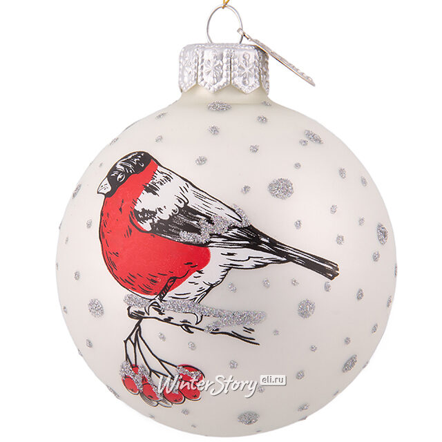 Стеклянный елочный шар Снегирь взлетает на веточку 6 см Коломеев
