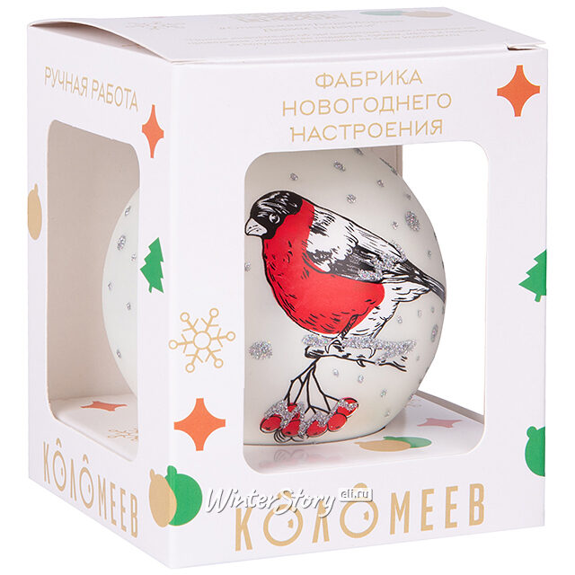 Стеклянный елочный шар Снегирь взлетает на веточку 6 см Коломеев