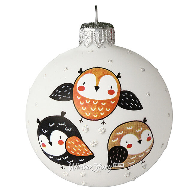 Стеклянный елочный шар Подружки Совушки 6 см Коломеев