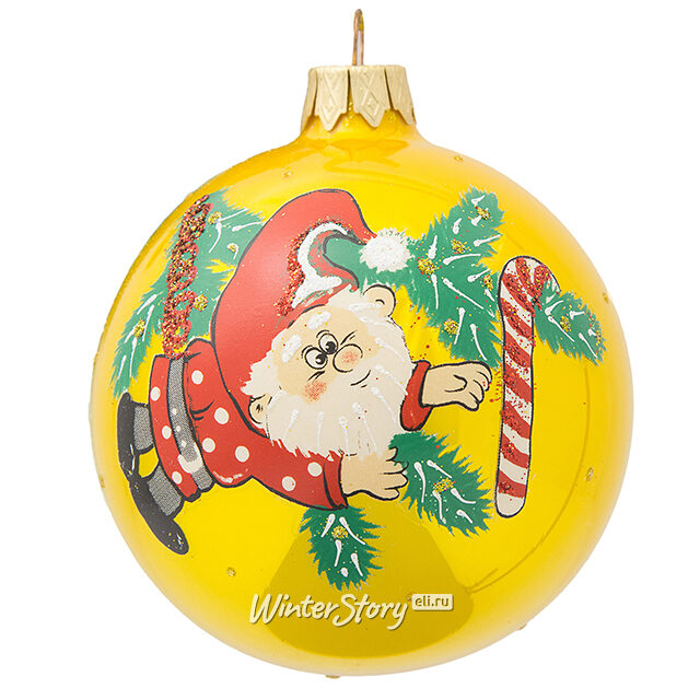 Стеклянный елочный шар Гномик Сигвальд на елочке 8 см Коломеев