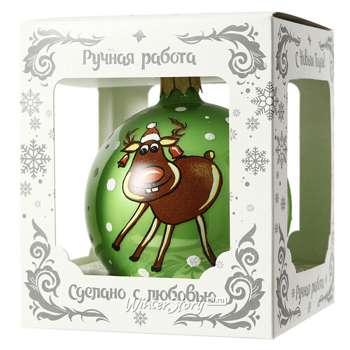 Стеклянный елочный шар Рождественский олень Вилли 8 см Коломеев