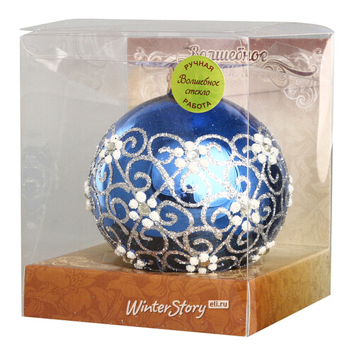 Стеклянный елочный шар Морозная роспись 8 см Коломеев
