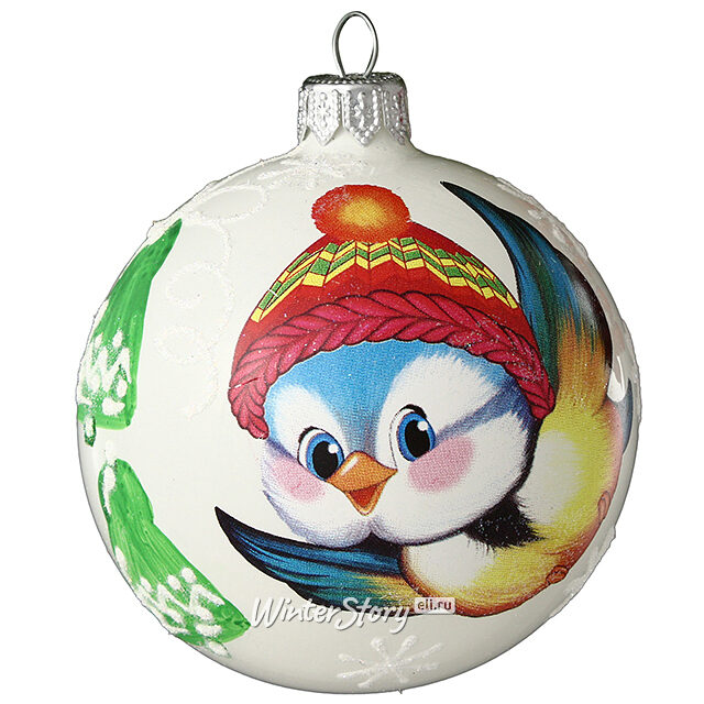 Стеклянный елочный шар Синичка в шапочке 8 см Коломеев