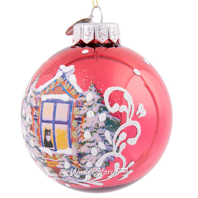 Стеклянный елочный шар Кошка в окошке 8 см Коломеев