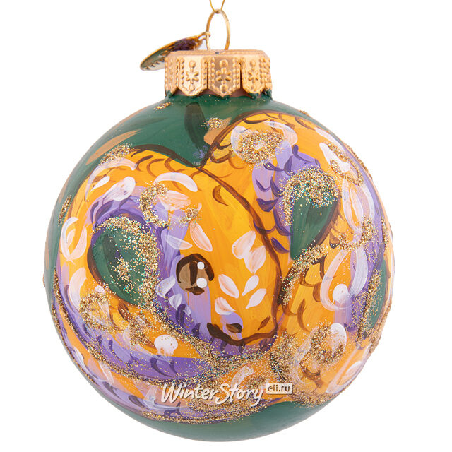 Стеклянный елочный шар Золотой питон Пайтон 8 см Коломеев