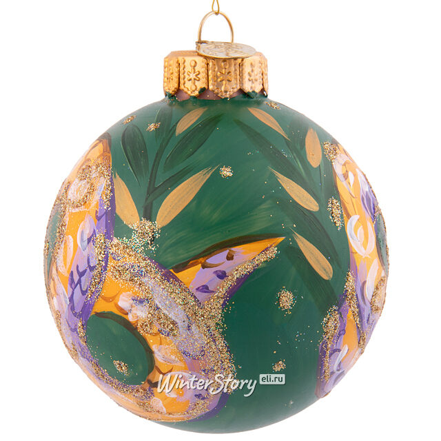 Стеклянный елочный шар Золотой питон Пайтон 8 см Коломеев