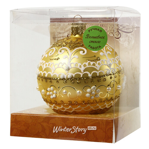 Стеклянный елочный шар Золотой узор 8 см Коломеев
