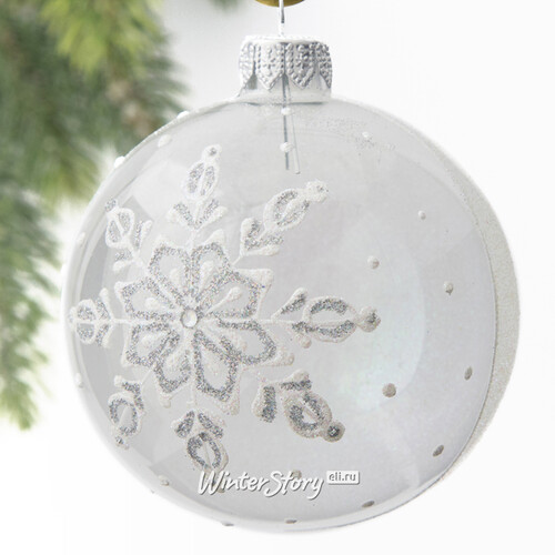 Стеклянный елочный шар Кристальная снежинка 9 см Коломеев