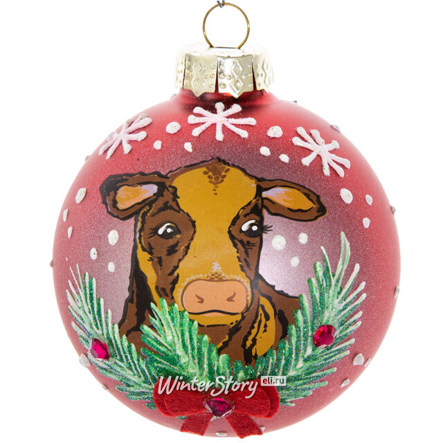 Стеклянный елочный шар Интеллигентный бык Фредерик 9 см Коломеев
