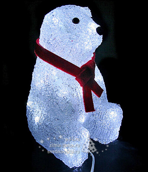Медвежонок с красным бантиком, светящийся, 22 см, 40 LED холодный белый BEAUTY LED