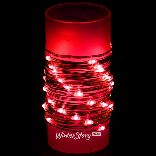 Светодиодная гирлянда Капельки 10 м, 100 красных мини LED с мерцанием, серебряная проволока Торг Хаус