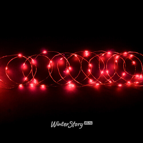 Светодиодная гирлянда Капельки 10 м, 100 красных мини LED с мерцанием, серебряная проволока Торг Хаус