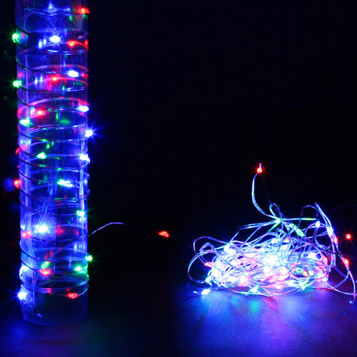 Светодиодная гирлянда Капельки 10 м, 100 разноцветных RGB мини LED с мерцанием, серебряная проволока, IP20 Торг Хаус