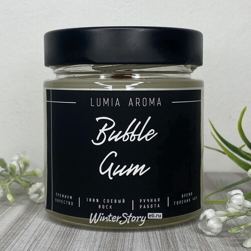 Ароматическая соевая свеча Bubble Gum 200 мл, 40 часов горения Lumia Aroma