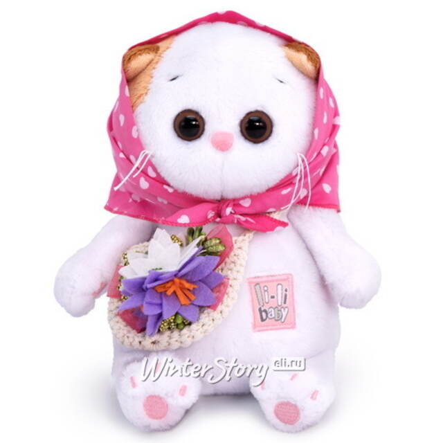 Мягкая игрушка Кошечка Лили Baby в косыночке и с корзинкой 20 см Budi Basa