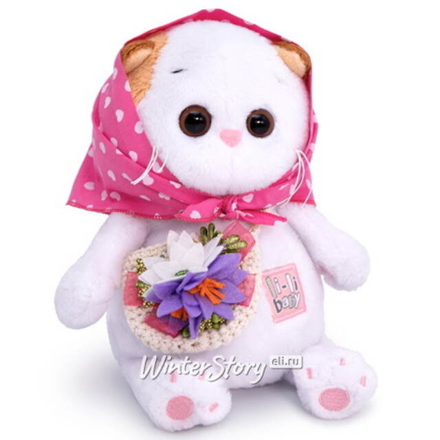 Мягкая игрушка Кошечка Лили Baby в косыночке и с корзинкой 20 см Budi Basa
