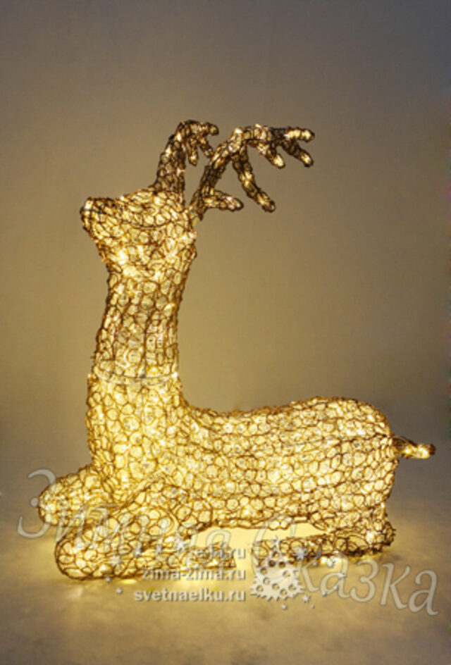 Олень светящийся "Ажурный" лежащий, 103 см, золотисто-коричневые акриловые нити, 400 теплых белых LED ламп, 24V, для помещений BEAUTY LED